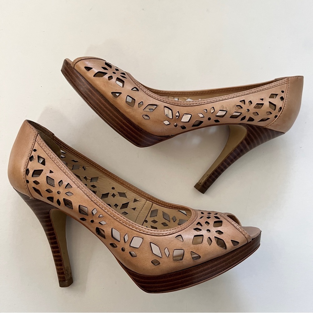 Franco Sarto Vial Laser Cut Leather Peep Toe Heels